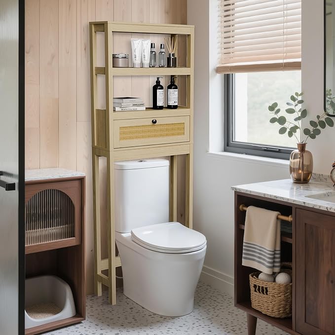 Over The Toilet Storage Cabinet, Behind Toilet Bathroom Organizer - Image 7