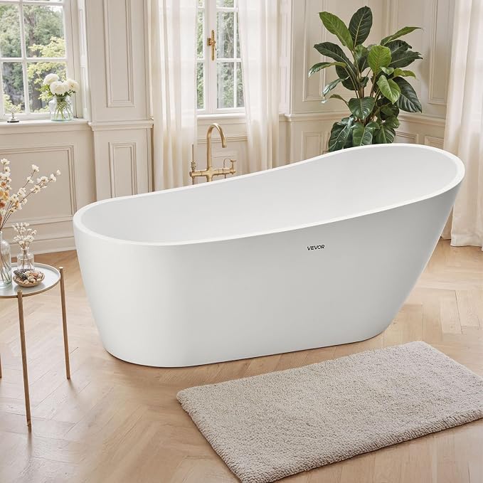 VEVOR Acrylic Freestanding Bathtub, 67 Inch Contemporary Soaking White Tub by VEVOR