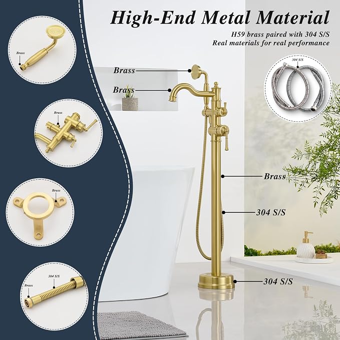 Free Standing Tub Faucet, Qinkell Classic Elegant Gooseneck Freestanding - Image 3