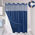 No Hook Shower Curtain and Snap in Liner Set Navy Blue Tufted Chevron Striped by FADOTY