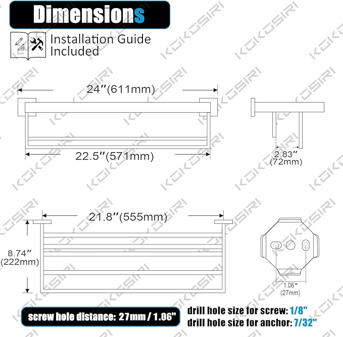 KOKOSIRI 24'' Bathroom Towel Shelf Chrome Towel Rack - Image 2