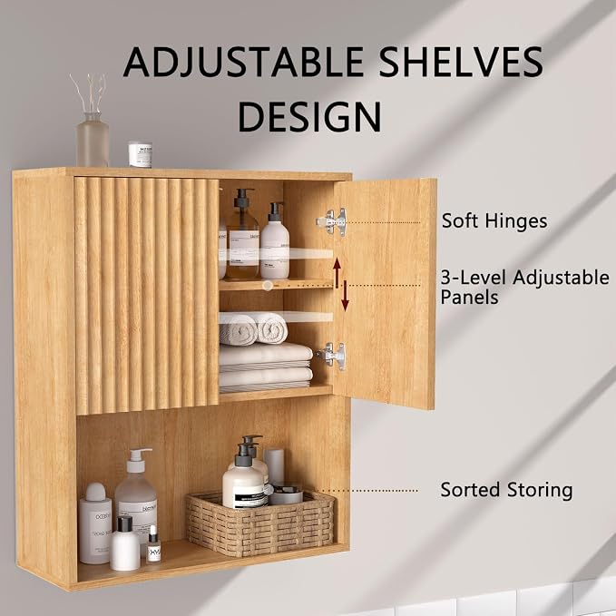 Fluted Bathroom Wall Cabinet Over The Toilet Storage, Wall Mounted Cabinet - Image 5