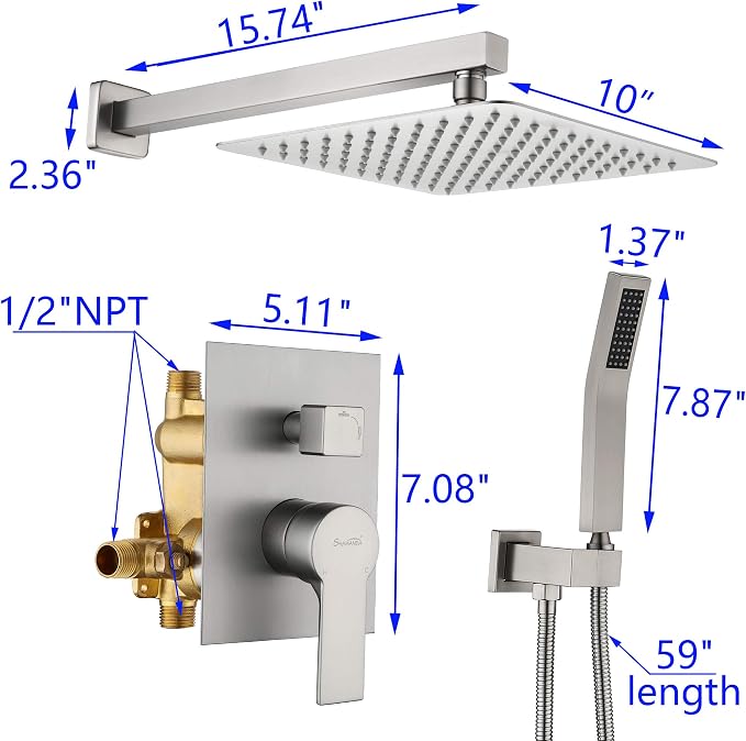 SHAMANDA Rainfall Shower System, Bathroom Luxury 10-Inch Rain Shower Head and - Image 7