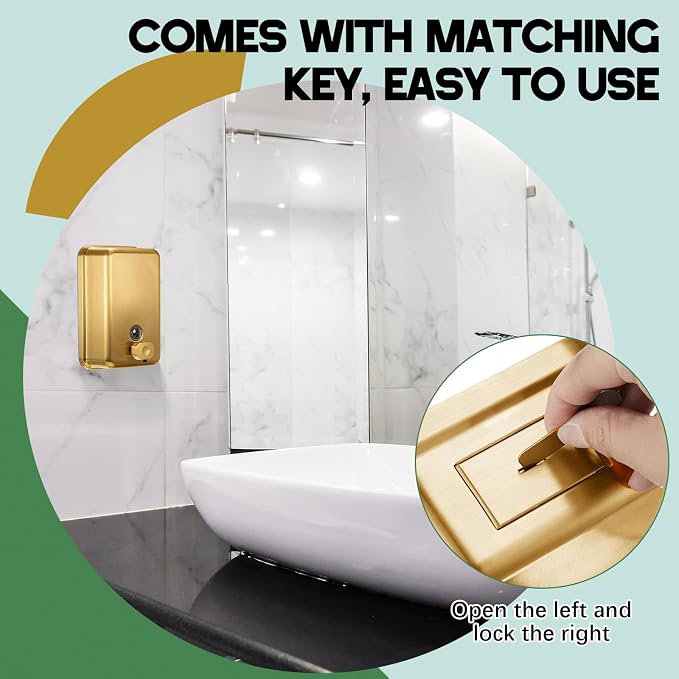 Maxdot 2 Pcs 37 oz/1100 ml Commercial Stainless Steel Soap Dispenser Wall Mount - Image 5