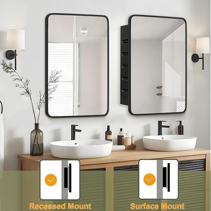 Black Medicine Cabinet 20x26 inch, Bathroom Mirror - Image 5