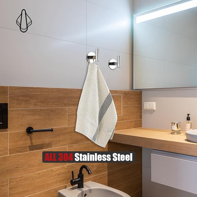 JQK Self Adhesive Towel Hook Chrome, No Drill Stick on Coat Robe Clothes Wall - Image 5