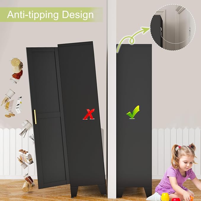 Metal Storage Cabinet With 2 Doors and 3 Adjustable Shelves, Utility Cabinet - Image 6