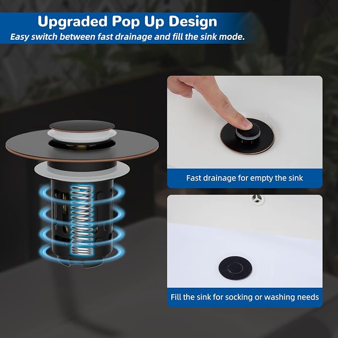 Hibbent Upgraded 3 in 1 Bathroom Sink Drain Strainer, Universal Pop Up Stopper - Image 5
