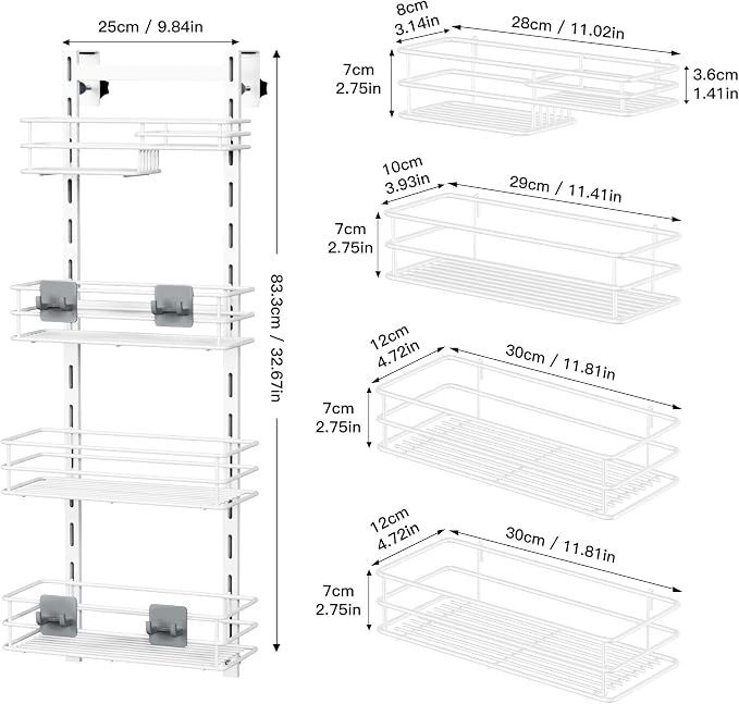 Orimade Over The Door Shower Caddy Adjustable 4 Tier White, Bathroom Hanging - Image 6