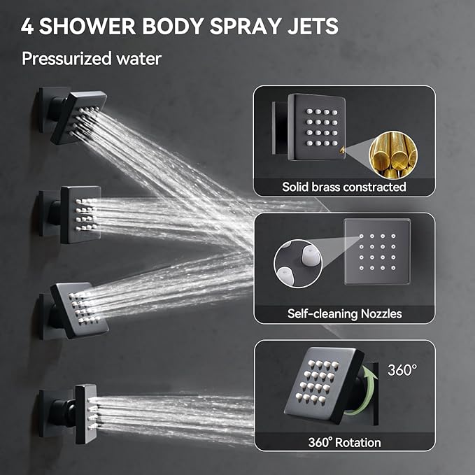 Shower System with Body Jets, Bostingner Four Modes Shower Faucet 10+6" Rain - Image 6