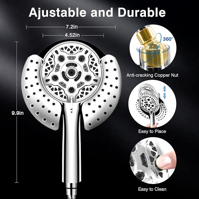 Shower Heads with Handheld Spray Combo: 7.2" Rain Shower Head & Handheld Shower - Image 6