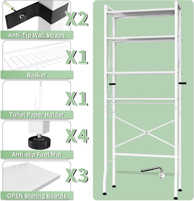 Over-The-Toilet Storage Rack 4-Tier, Bathroom Organizer Shelf Over Toilet - Image 5