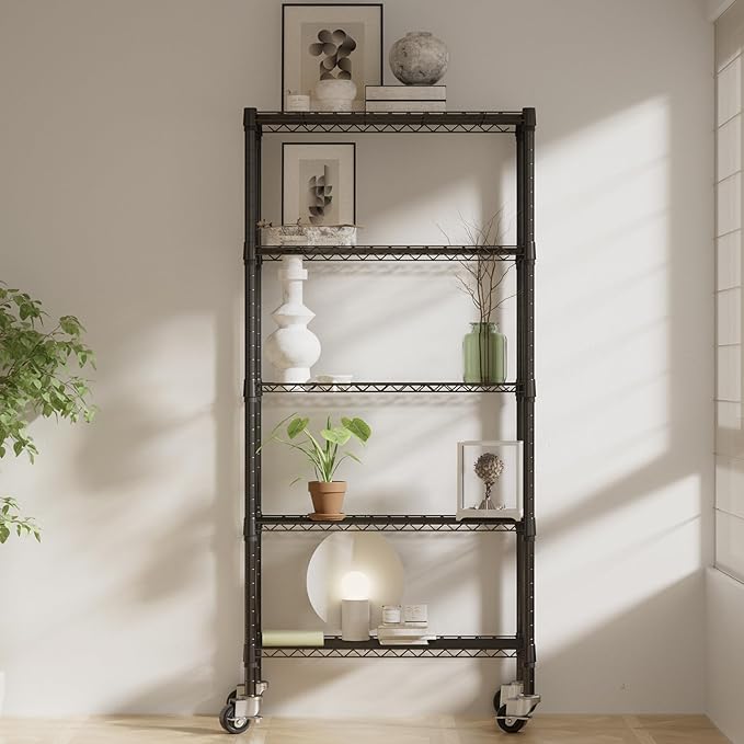 5 Tier Wire Shelving with Wheels Casters, 750 lbs Heavy Duty Storage Shelves - Image 2