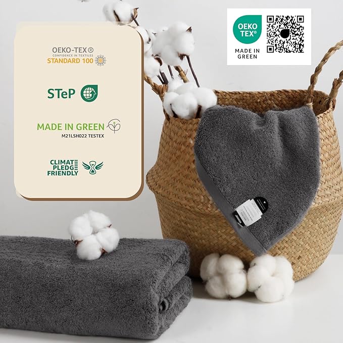 SEMAXE Grey Bath Towels Set of 4, 100% Cotton Luxury Bathroom Towels, and - Image 6