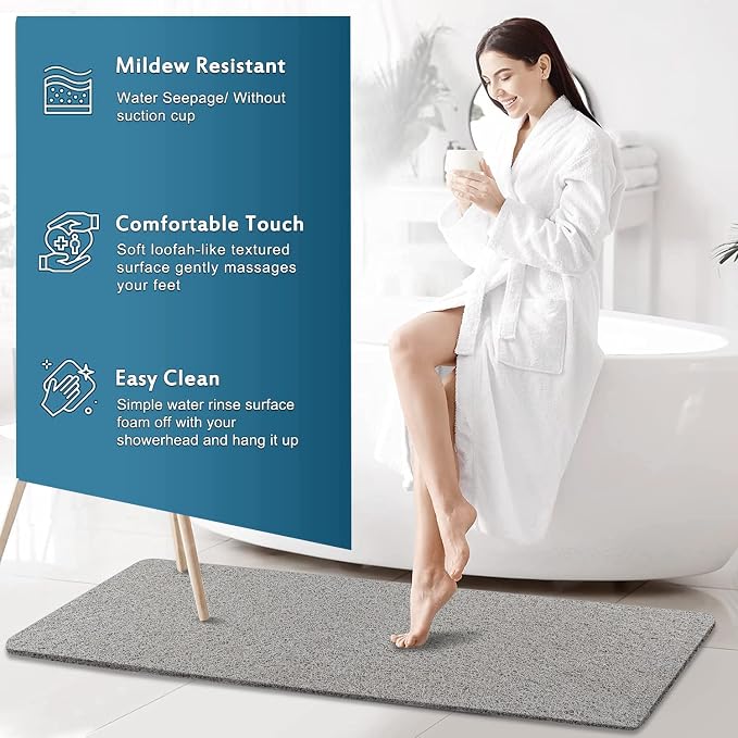 godehone Shower Mats Non Slip Without Suction Cups, PVC Loofah Bathroom Mats - Image 4