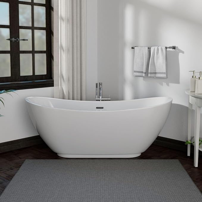 Empava 69" Freestanding Tub, Acrylic Contemporary Soaking White Tub - Image 3