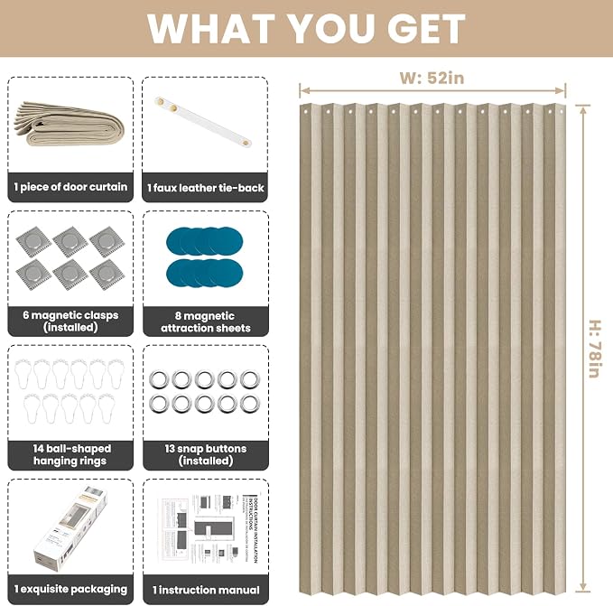 Accordian Door Curtain, 100% Blackout Folding Magnetic Doorway Curtains - Image 3