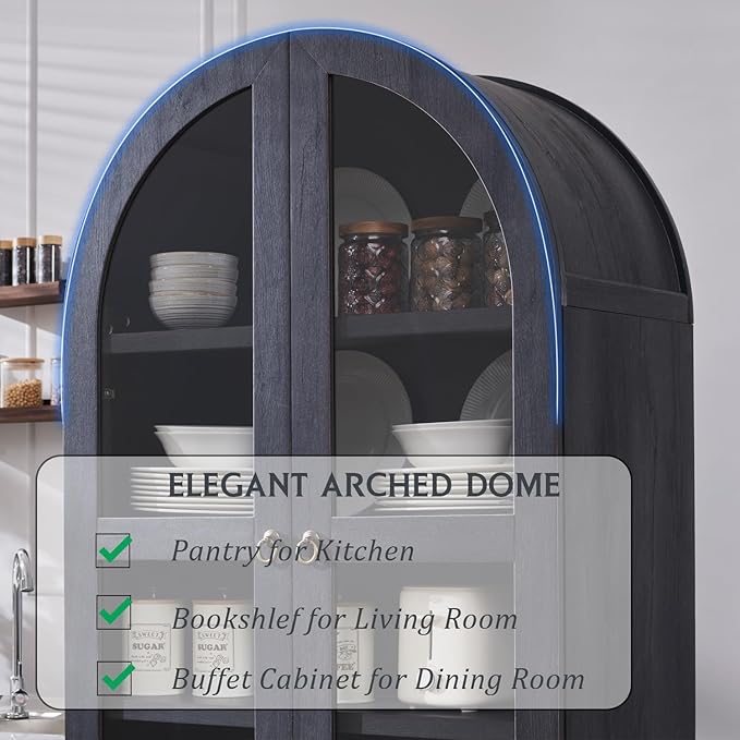 71" Tall Arched Kitchen Pantry Cabinet, Wood Kitchens Storage Cabinets - Image 4