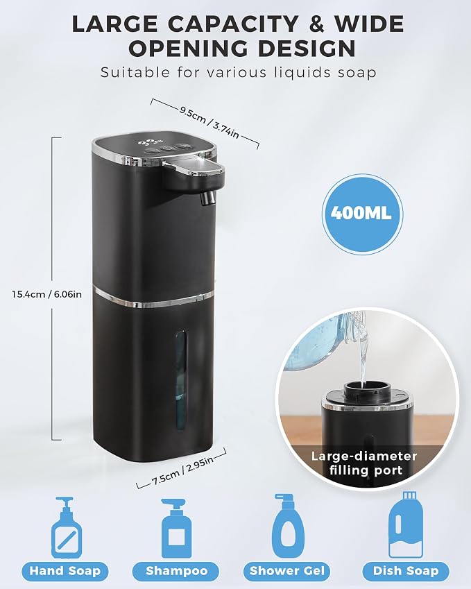 Automatic Liquid Soap Dispenser, 12.8oz Rechargeable, Adjustable Liquid Levels - Image 2