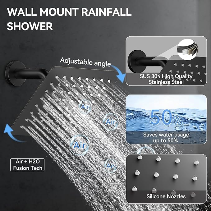 Shower System with Body Jets, Bostingner Four Modes Shower Faucet 10+6" Rain - Image 7