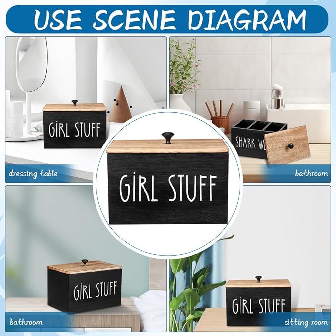 Wooden Tampon Storage Box for Bathroom, 3 Compartment Sanitary Napkin Organizer - Image 5