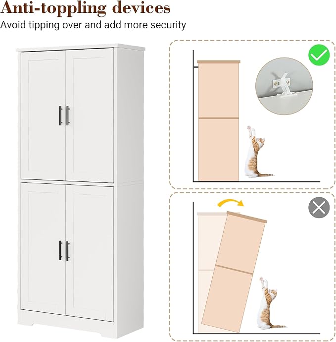 IDEALHOUSE Pantry Cabinet, Freestanding Cupboard, Modern Storage Cabinet - Image 8