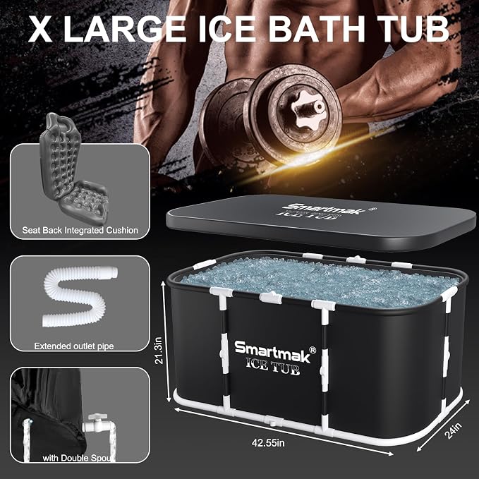 Smartmak Ice Bath Tub with Cover, Portable XL Large Cold Plunge Tub - Image 2