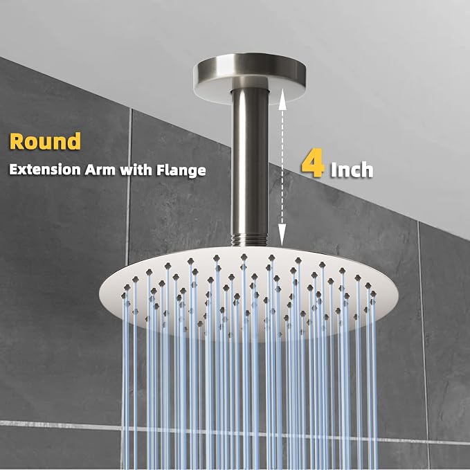 4 Inch Shower Arm with Flange, Ceiling Mounted Shower Head Extension Arm - Image 3