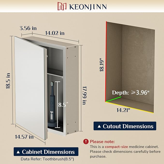 Keonjinn Small-Sized Medicine Cabinet 14.5 x 18.5 in, Assembly Required - Image 2