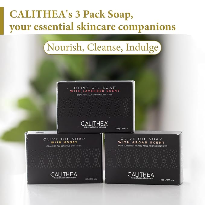 Calithea 3 Pack Olive OIil Based Soap Bars: Lavender, Argan Oil, and Honey Soap - Image 2