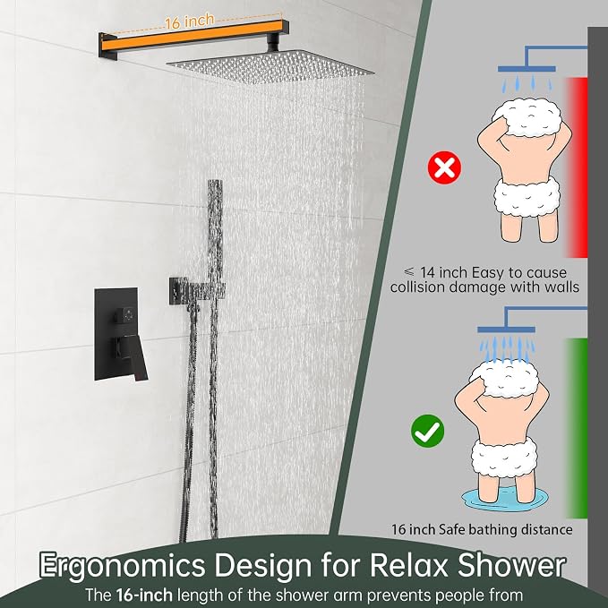 Hoimpro 12 Inch Shower Head System Set Bathroom Rain Mixer Shower Head 2 In 1 - Image 6