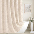 Cream Shower Curtain Boho Farmhouse Shower Curtain 72”W x 72”L Tufted Chevron by TURKIO