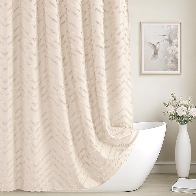 Small Stall Cream Boho Fabric Shower Curtain, 36x72 Half Size, Textured Tufted - Image 3