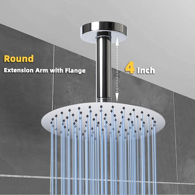 4 Inch Shower Arm with Flange, Ceiling Mounted Shower Head Extension Arm - Image 3