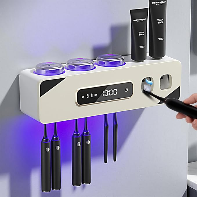 Automatic Toothpaste Dispenser, Rechargeable Toothbrush Holders by Wekity