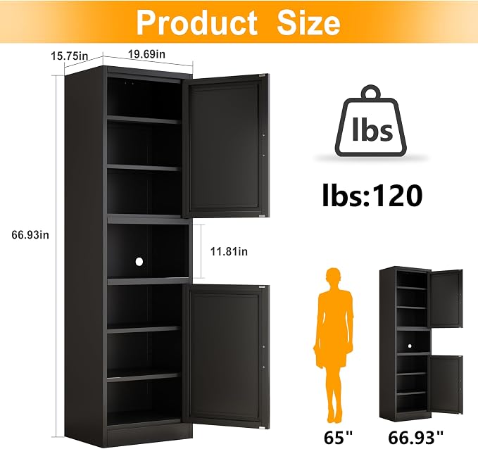 Tall Narrow Storage Cabinet 66.93" H Tall Bathroom Cabinet Metal Pantry Cabinets - Image 3