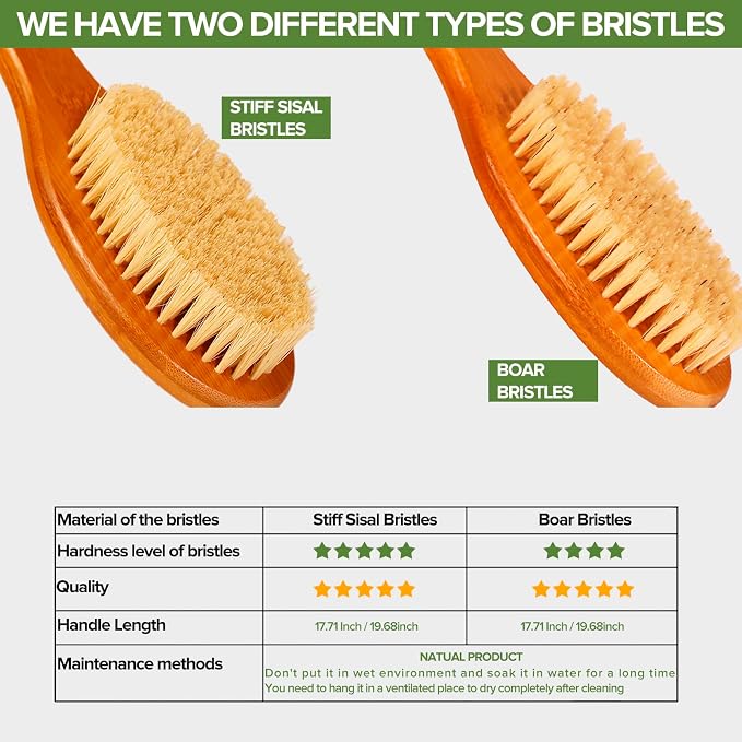 ICANdOIT-17.71Inch Natural Boar Bristles Anti-Slip Long Handle Bath Brush - Image 5