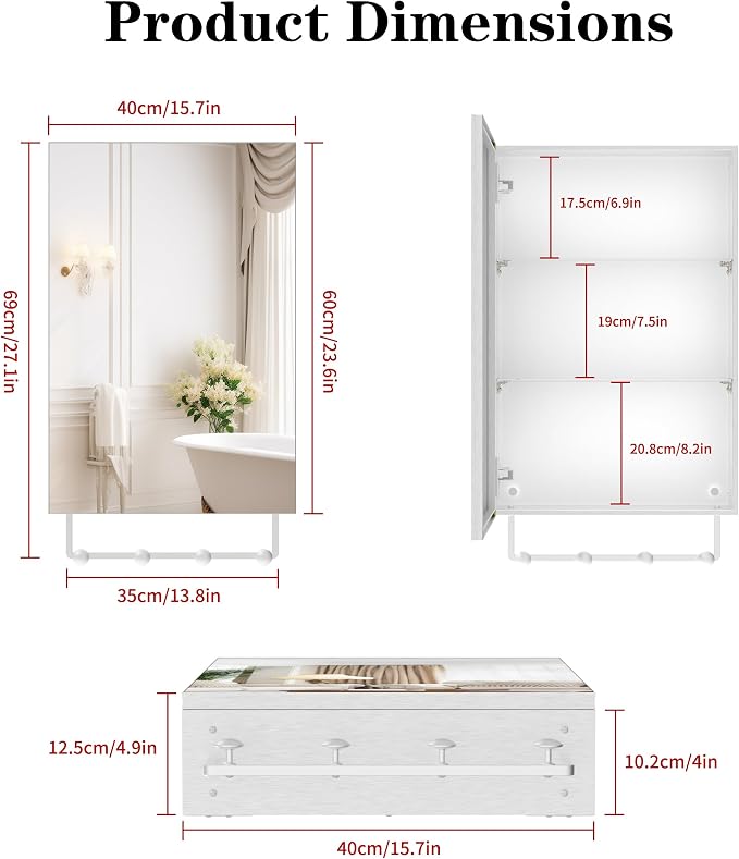 ANYHI 24"x16" Silver Bathroom Mirror Medicine Cabinet, Single Door Bathroom - Image 2