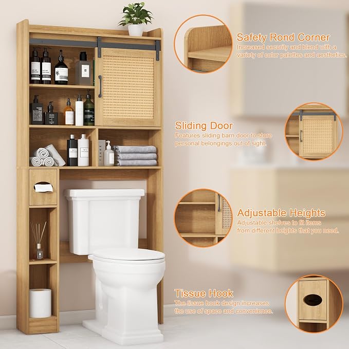 Over The Toilet Storage Cabinet, Farmhouse Rattan Storage Cabinet Over Toilet - Image 5