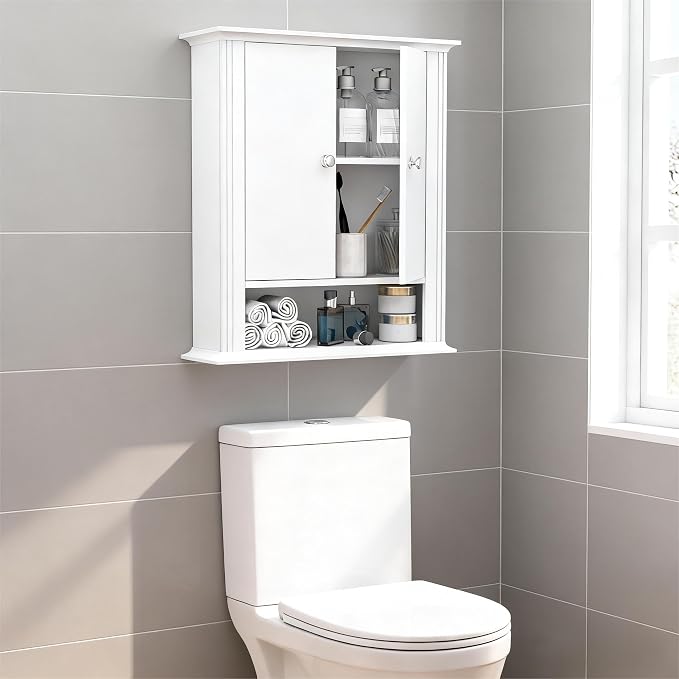 White Wall Cabinet, Over The Toilet Storage Cabinet, Bathroom Cabinet Wall Mount - Image 2