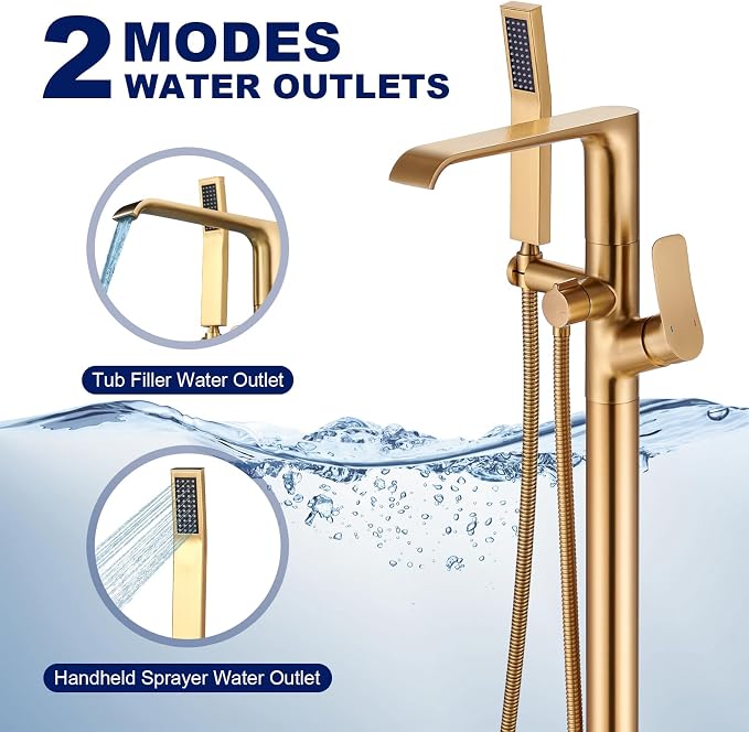 Floor Mount Tub Faucet Gold: Freestanding Bathtub Faucet - Image 2