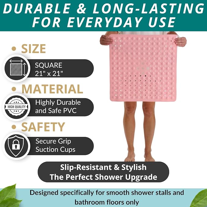 ENKOSI Square Shower Mat – 21 x 21 Inch Non-Slip Mat - Image 3