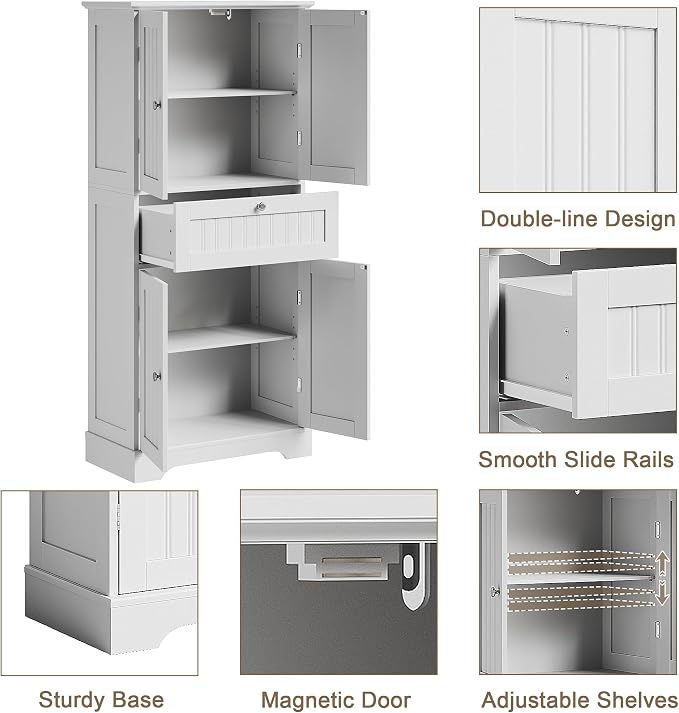 ChooChoo 51" H Tall Bathroom Floor Cabinet, Modern Bathroom Storage Cabinet - Image 4