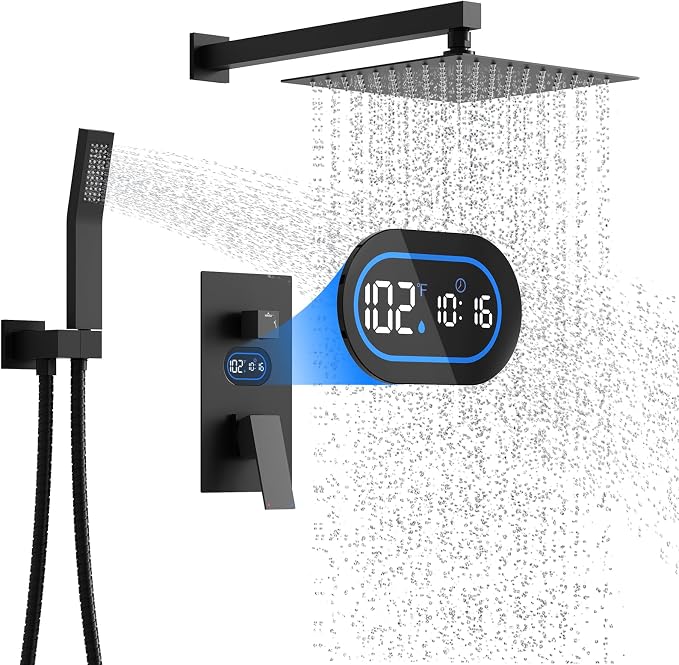 Shower Faucet Set with Hydro Power Temperature Display, Shower System Bathroom by DesignedforaSpa-LikeShower
