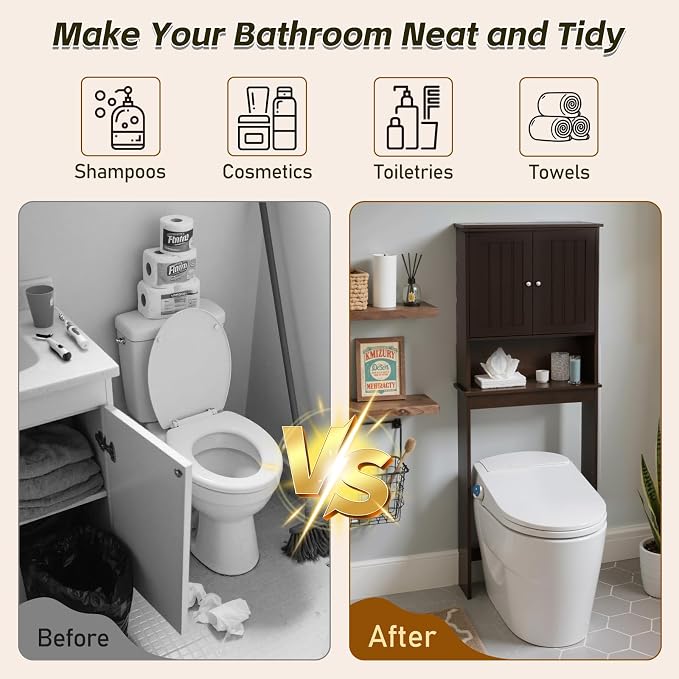 Over The Toilet Storage Cabinet, Behind Toilet Bathroom Organizer - Image 6