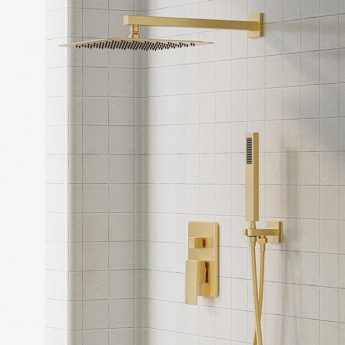 Gabrylly Shower System Gold, Rainfall Shower Faucet Set Complete, 2 Way Valve - Image 2