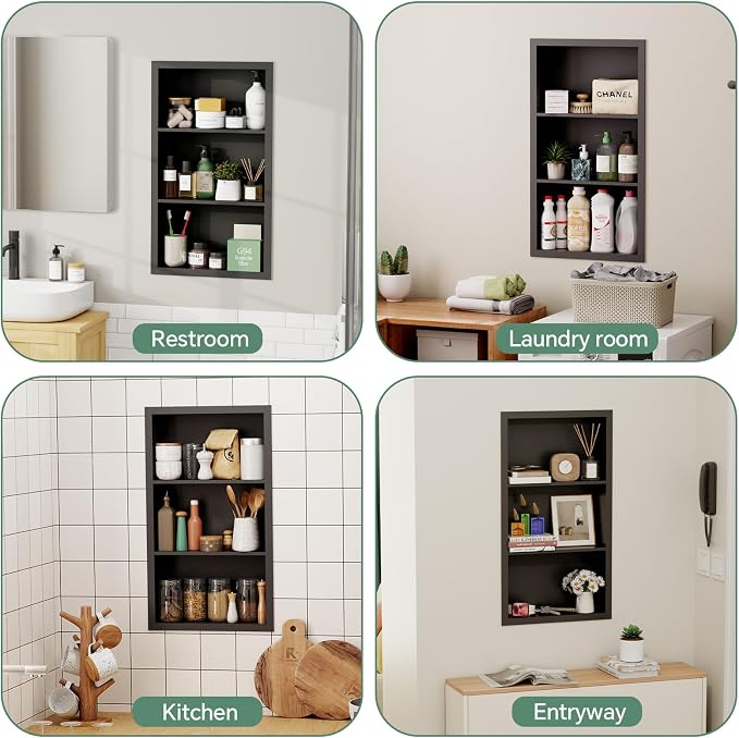 Stainless Steel Recessed Medicine Cabinet 14''*24'', Rust-Proof Metal Wall Niche - Image 5