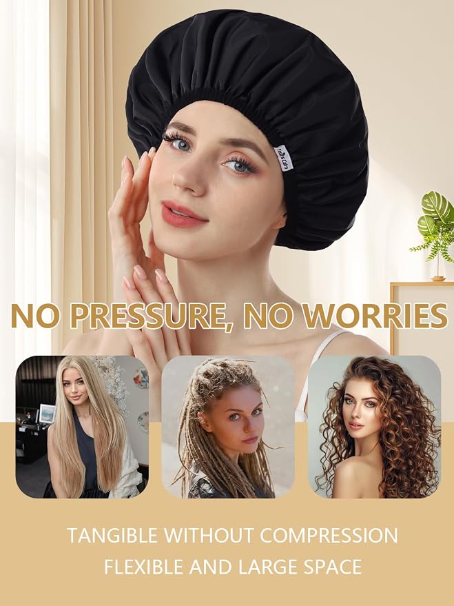 Years Calm Shower Caps For Women Reusable Waterproof，Pattern And Solid Color - Image 8