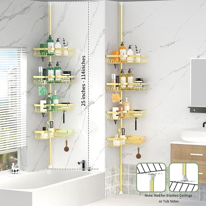 Shower Caddy Tension Pole with 2 Soap Holders, Adjustable Corner Shower Caddy - Image 7
