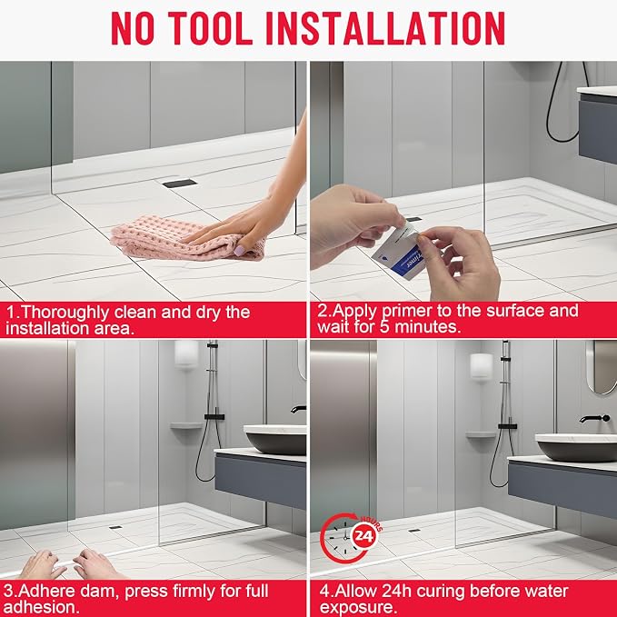Shower Threshold Water Dam Barrier – 138in Self-Adhesive, Waterproof, Flexible - Image 7